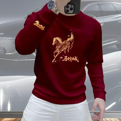 立减60元！马年红色圆领加绒刺绣卫衣男女款新年本命年时尚百搭lw