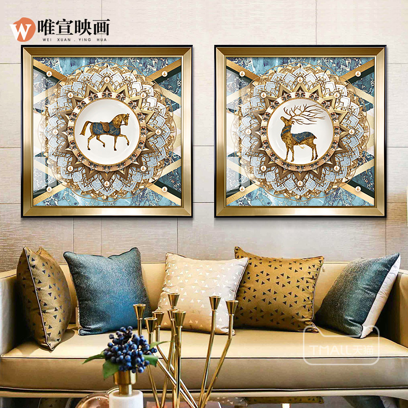 现代欧式轻奢客厅玄关装饰画背景墙壁画美式餐厅墙画别墅入户挂画图片