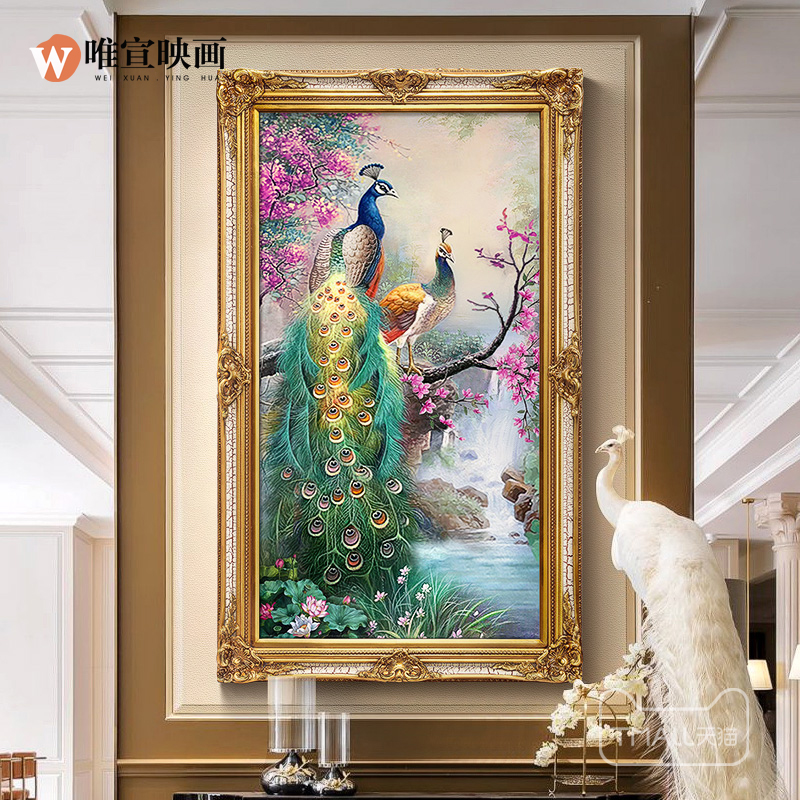 欧式手绘大芬村油画客厅玄关孔雀装饰画别墅壁画风景现代定制挂画图片