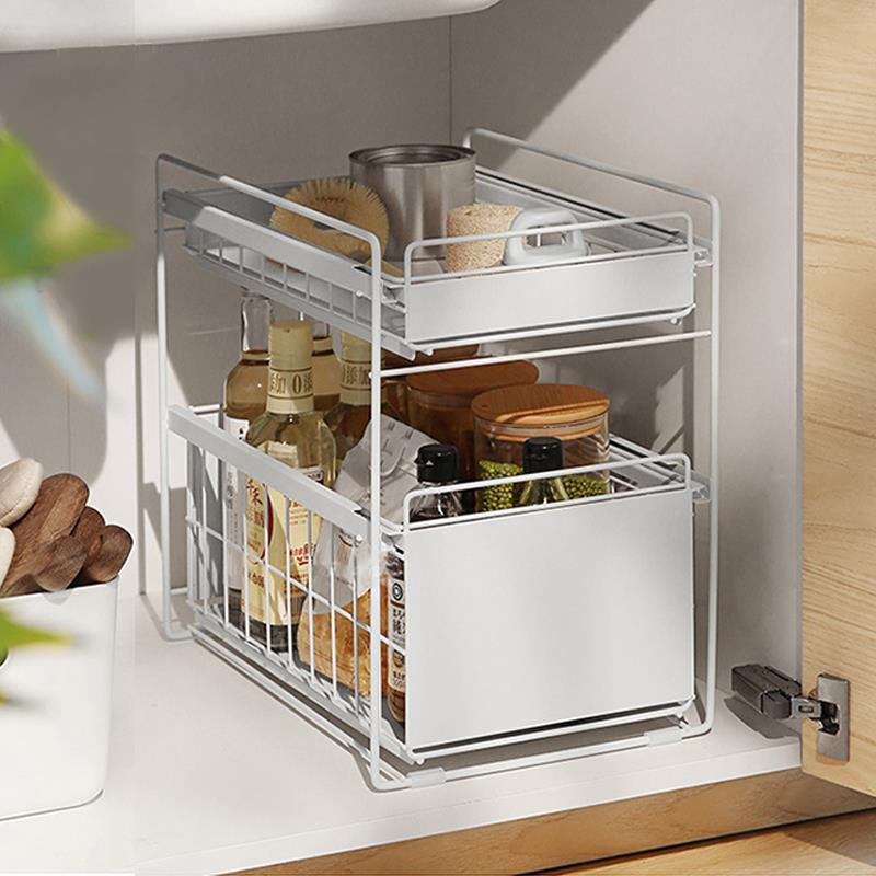 厨房下水槽置物架抽拉式落地式卫生间橱柜台面分层储物收纳架抽屉