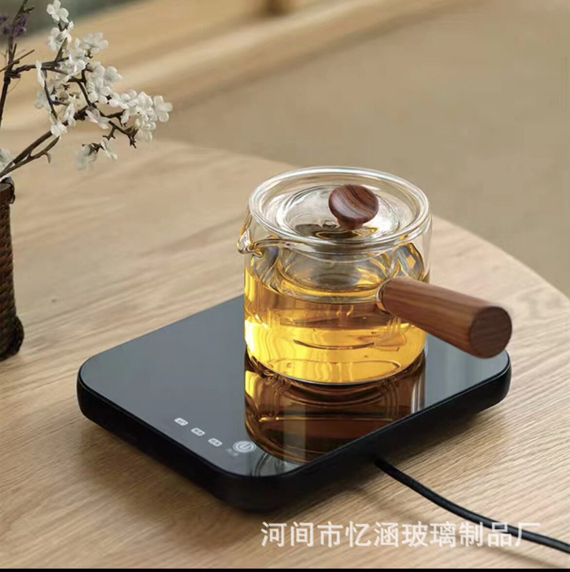 新款 侧把玻璃煮茶壶煮茶器电陶炉耐高温泡茶壶实木把单壶过滤功