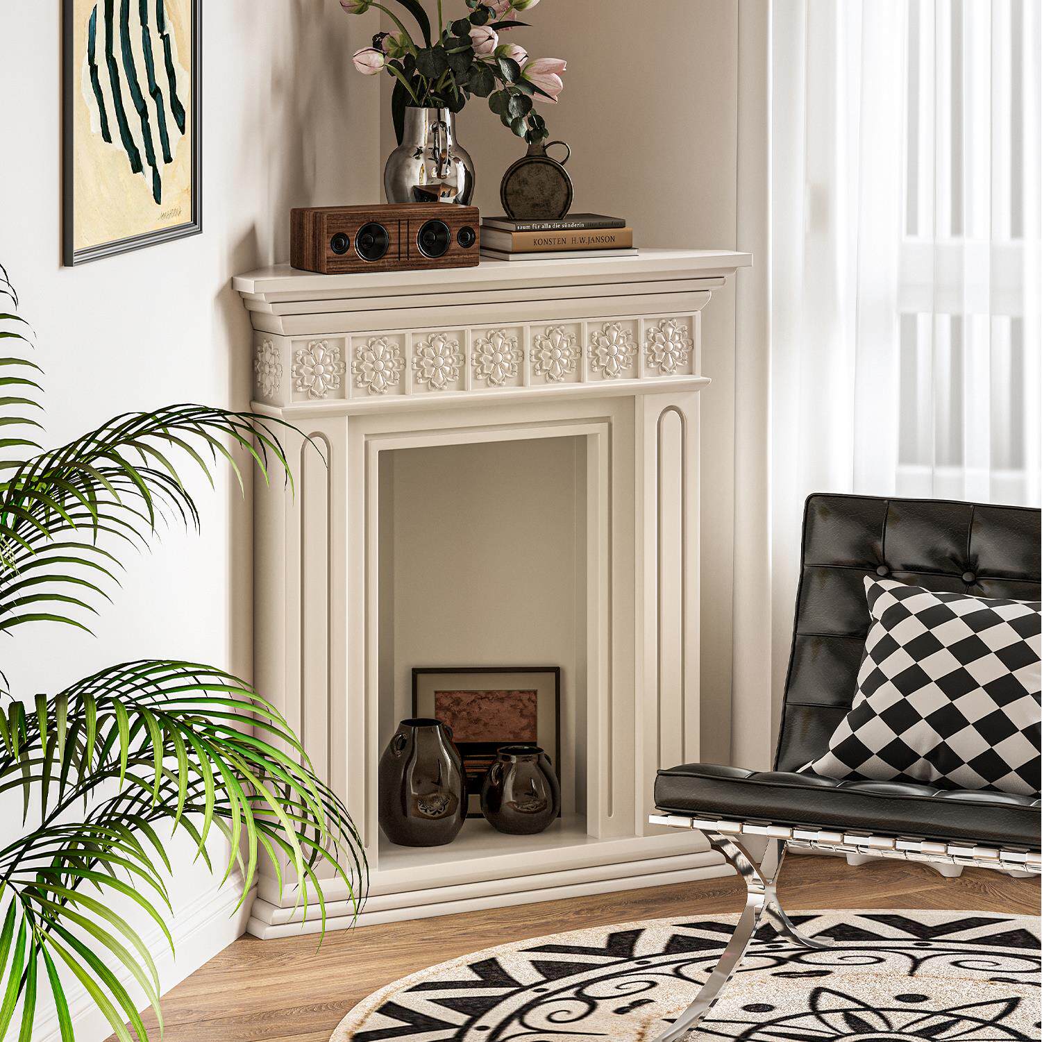 谷及法式简约三角雕花壁炉客厅玄关角落边柜装饰靠墙收纳置物架,住宅家具,壁炉架/壁炉柜,淘宝优惠券,粉丝福利购,淘宝优惠卷