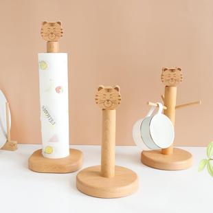 实木厨房纸巾架用纸挂架立式免打孔卷纸置物架挂杯架收纳架子沥水