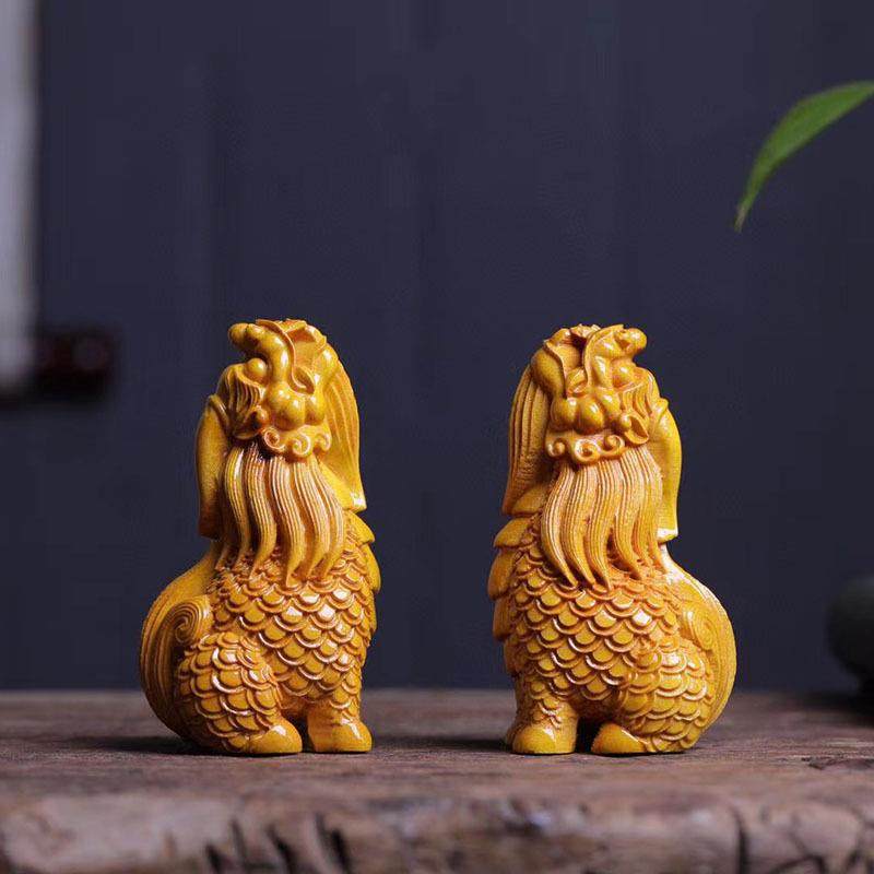 金丝楠望天吼摆件实木雕刻上古瑞兽形象工艺品盘玩礼袋装