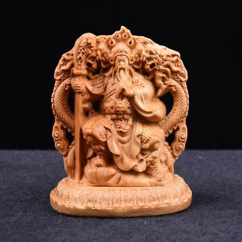 崖柏木雕关公汽车像摆件 实木关二爷双面雕刻车载像车载