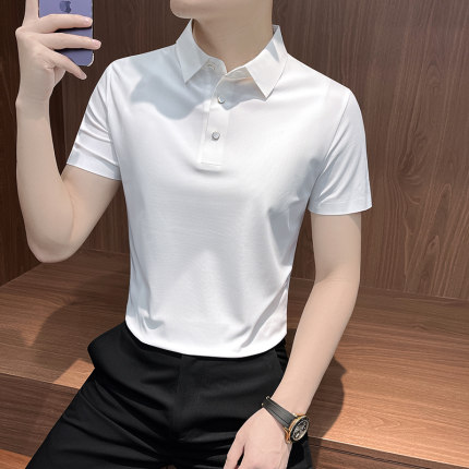 绿色男装短袖polo衫男款2025新款高端商务高级感上衣男式冰丝t恤