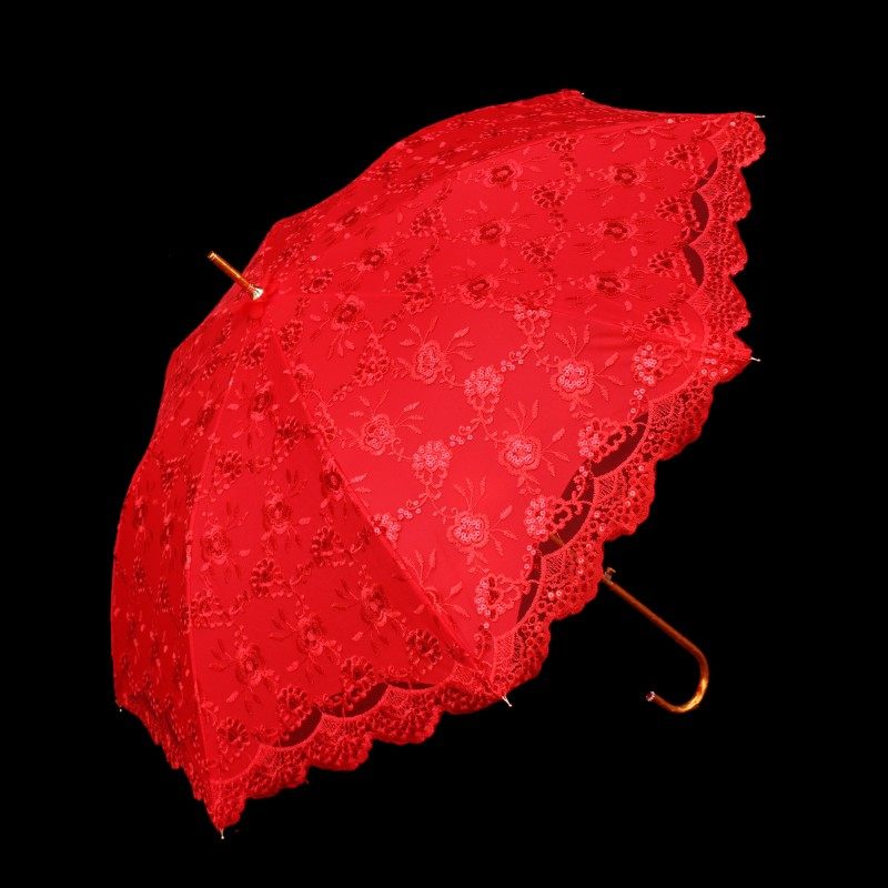 红色伞婚庆结婚用红雨伞新娘出门出嫁喜庆蕾丝长柄铝合金复古中,居家日用,伞,淘宝优惠券,粉丝福利购,淘宝优惠卷