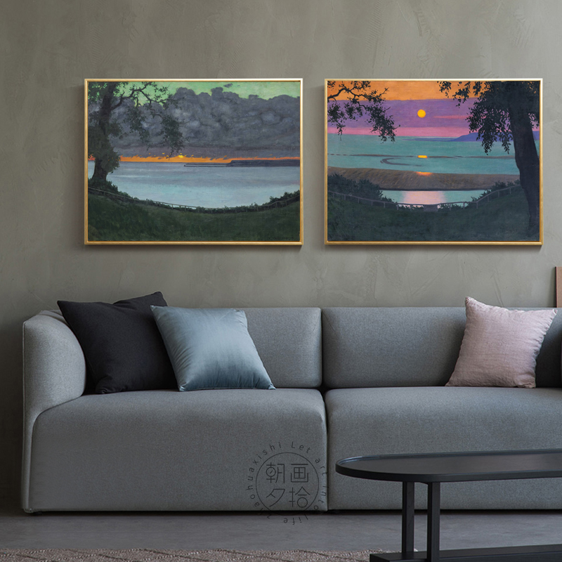 新印象派客厅风景装饰画餐厅挂画壁画联艺术画玄关走廊墙画