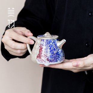 何赋森手作蓝龙茶壶石瓢r壶泡茶壶敦煌高端轻奢家用单壶鎏银泡茶