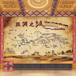 丝绸之路地图沙漠壁画历史古代文化贸易壁纸怀旧路线背景墙纸