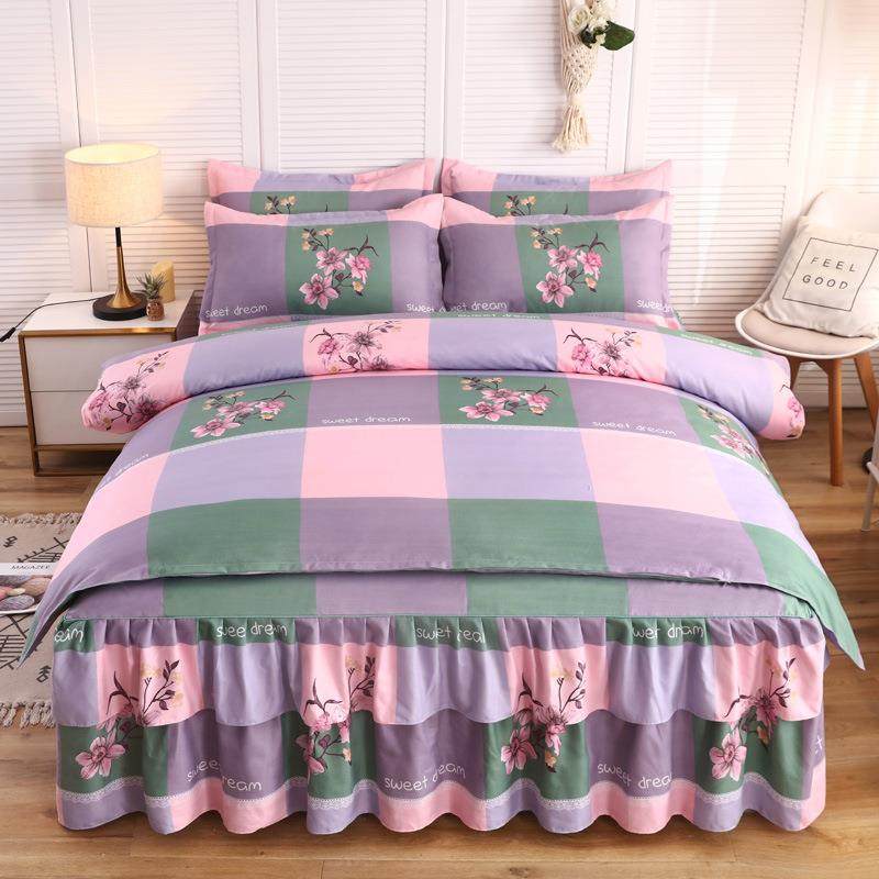 新款韩版蕾丝磨毛床裙四件套轻奢公主风床上用品植物羊绒床罩被套