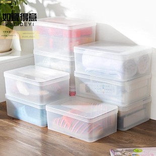 新款 透明塑料有盖收纳盒衣柜箱子 衣服收纳箱整理箱小号储物箱