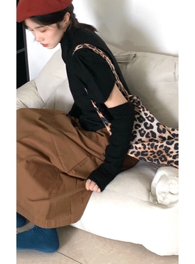 HiiThere秋冬复古黑色立领通勤针织短袖内搭袖套分离上衣