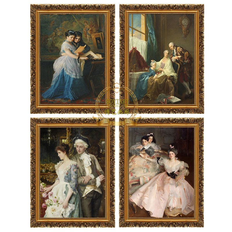 欧式古典宫廷人物仿油画喷绘会所玄关贵夫人简欧客厅壁画竖幅定做