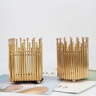 创意金色铁艺桌面收纳笔筒学生文具多功能公圆形/方形笔筒