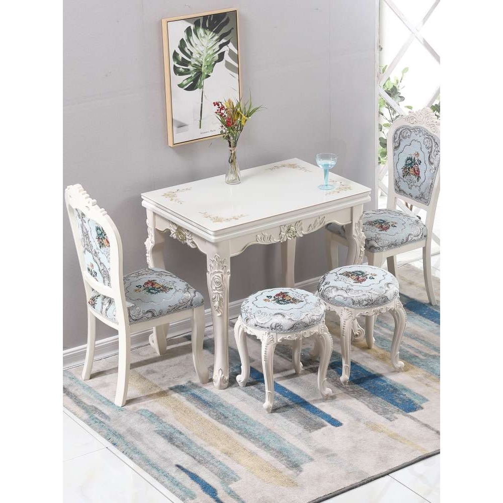 折叠餐桌家用小户型欧式餐桌椅组合简约岩板实木省空间可伸缩餐桌