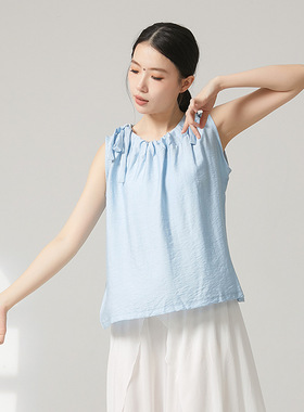 2026年新款蓝色舞蹈服上衣女现代舞蹈练功服夏季无袖上衣日常可穿