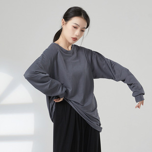 街舞水系舞蹈服秋冬款圆领T恤长袖上衣圆领套头形体服宽松训练服