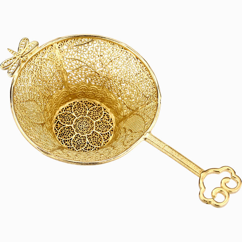 容山堂茗宏 铜合金茶漏茶托架套装 茶叶过滤器滤茶网茶隔茶具配件