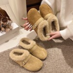 勃肯毛毛拖鞋女外穿韩版2026新款秋冬季一脚蹬加绒保暖包头半拖鞋