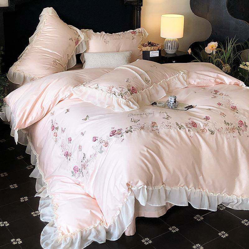 1全棉四件套蝴蝶刺绣纯棉被套床单纯棉被套刺绣长绒棉床上用品