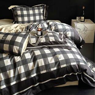 格子经典凯瑟琳轻奢系列高端绣花数码印花100S超柔云层磨毛四件套