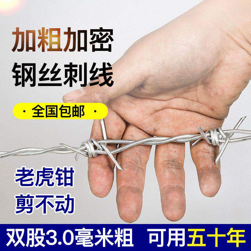 加密刺绳铁丝网铁蒺藜围墙防爬刺线防盗铁刺网圈地防贼墙上带刺网