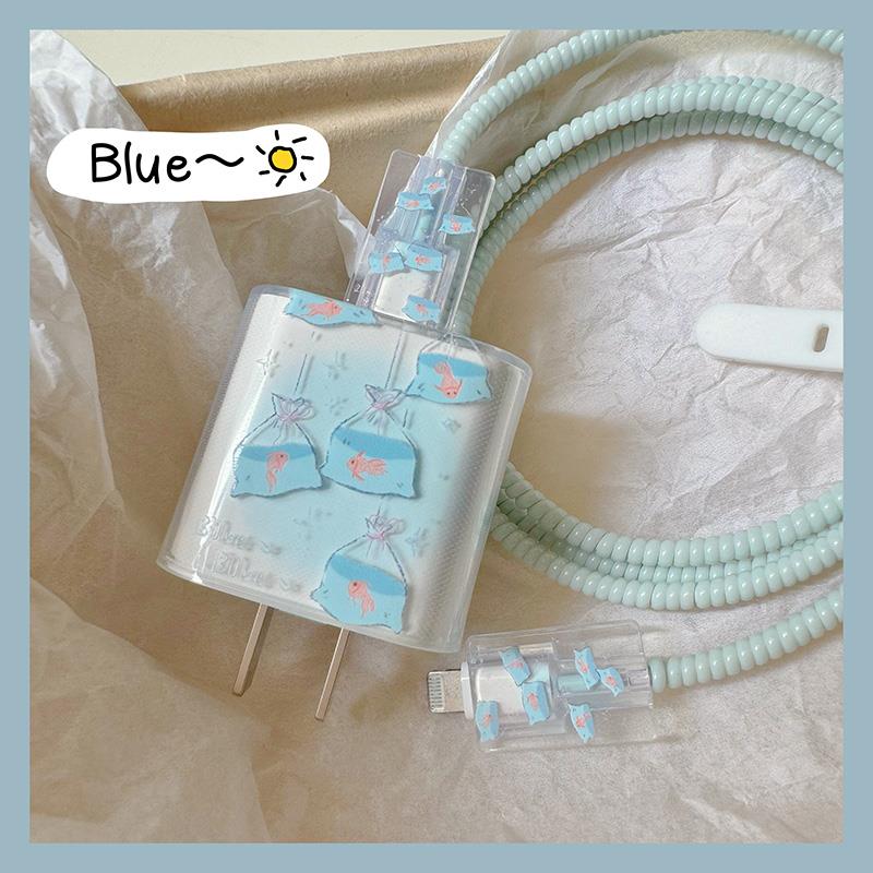 蓝星鱼袋子数据线 线咬线 线器适用iPhone15/iPad充电线 线头保护套防折断