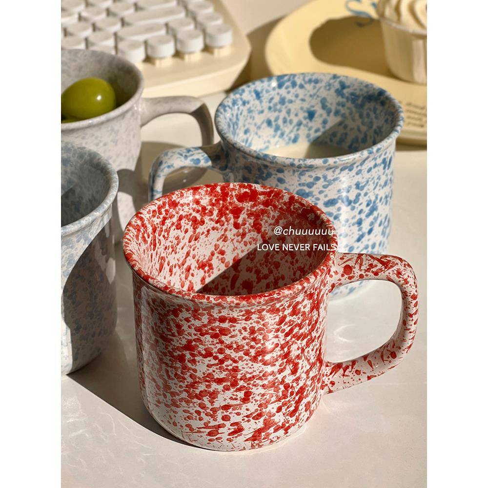 ins风泼墨陶瓷杯马克杯咖啡杯小众女生高颜值网红复古水杯牛奶杯