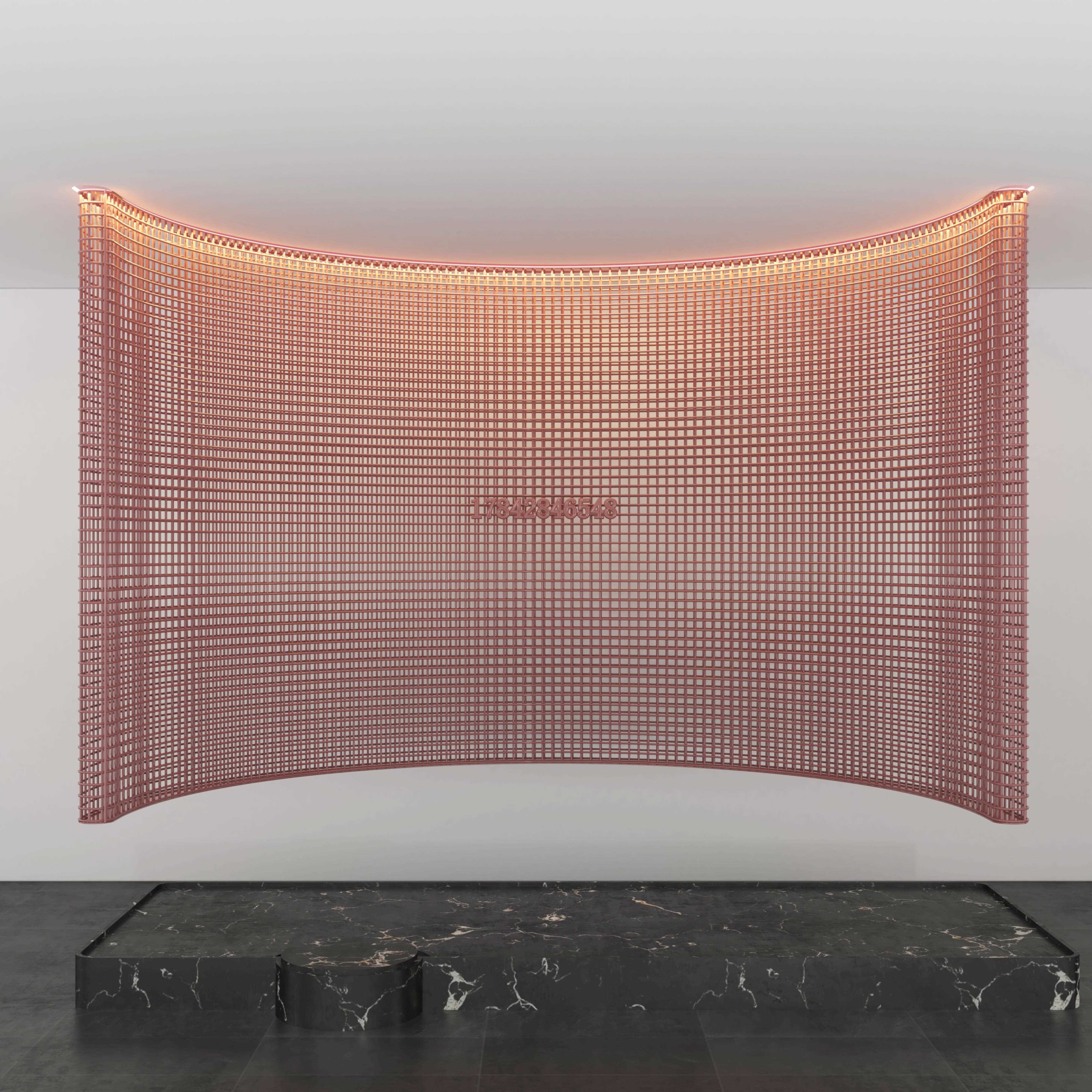 弧形镂空悬浮新型玄关隔断屏风弯弧曲面悬空十字一格工装金属网格