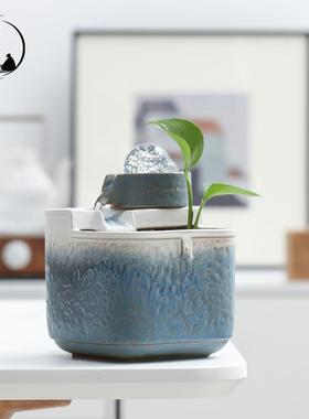 桌面流水摆件客厅玄关招财风水轮加湿器禅意简约现代喷泉景观装饰