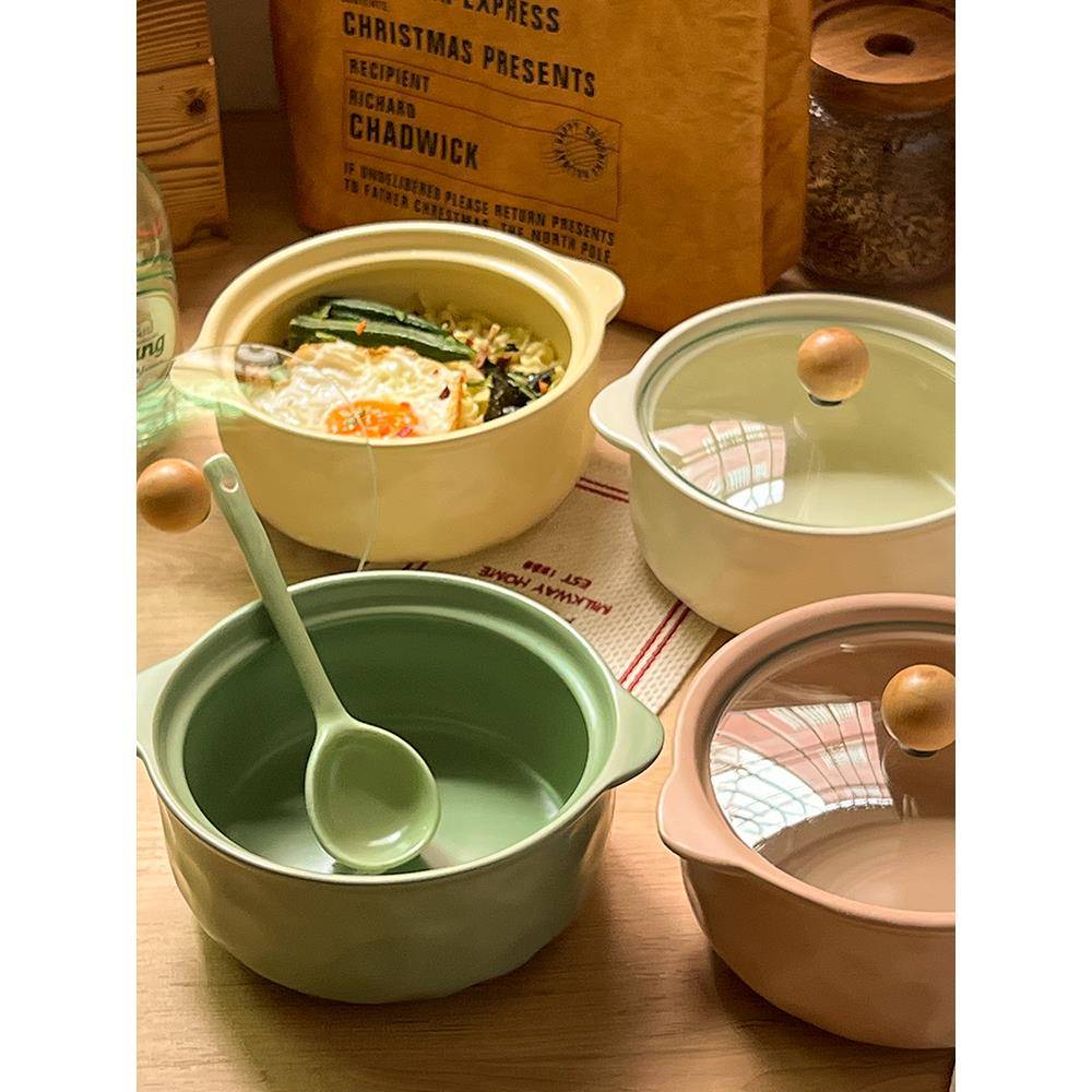双耳碗陶瓷泡面碗带盖专用碗宿舍用学生大汤碗家用一人食大容量