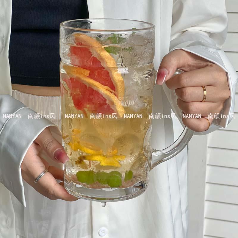 超大容量水果茶杯 950ml带把玻璃杯饭厅奶茶杯果汁杯饮料杯啤酒