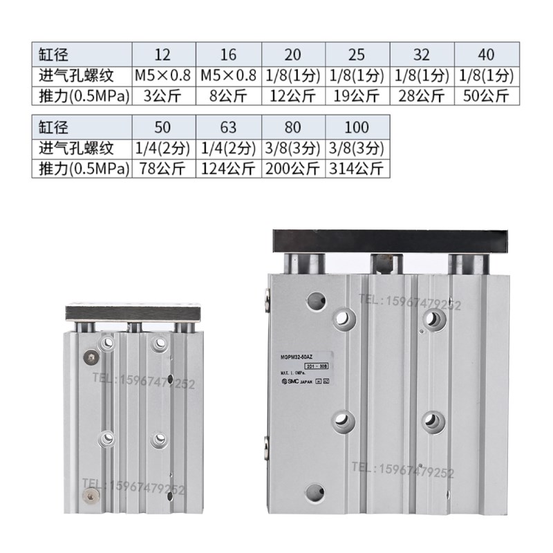 MC带气缓冲MGPL三轴三杆气缸MGPM1-20--2---75--100Z