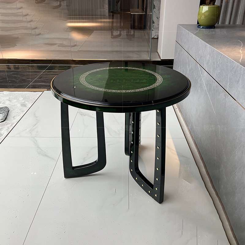 轻奢实木茶几圆形 后现代洽谈桌 意大利实木茶桌可 木皮工艺边几