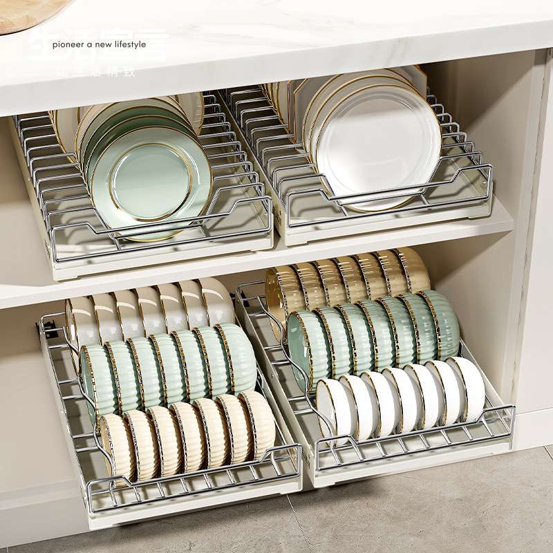 生活宣言不锈钢碗碟收纳架碗盘橱柜拉篮抽屉式盘子沥水厨房置彭泉