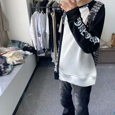 情侣卫衣男女秋冬宽松慵懒风oversize加绒加厚设计感百搭圆领卫衣