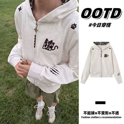 美式高街重磅连帽卫衣男2025新款秋冬加绒加厚宽松款情侣休闲外套