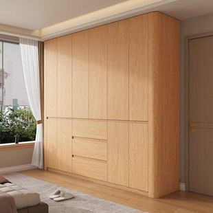 定制实木圆弧分段式衣柜新款2024爆款家用卧室小户型橡木色衣橱柜