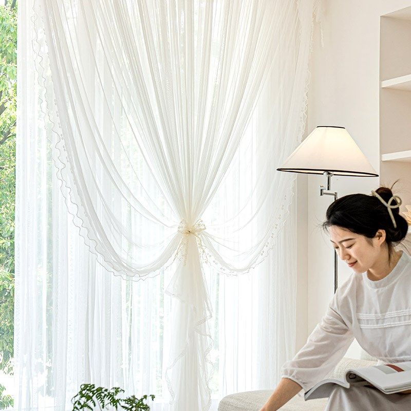 双层纱帘蕾丝花边简约法式轻奢窗帘透光不透人客厅书房装饰定制,居家布艺,成品窗帘,淘宝优惠券,粉丝福利购,淘宝优惠卷