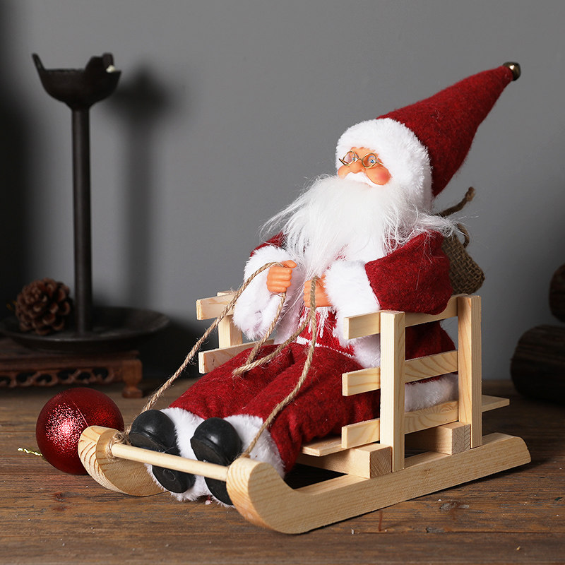 圣诞节装饰品木质圣诞老人摆件鹿拉车酒店咖啡厅前台桌面装饰