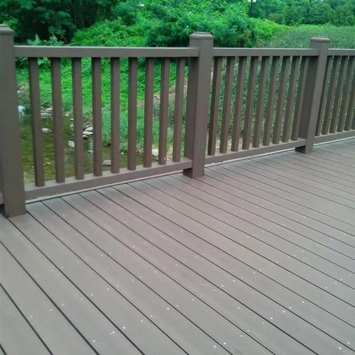 塑木栏杆河道护栏园林绿化塑木地板施工浙江塑木防腐木户外景区