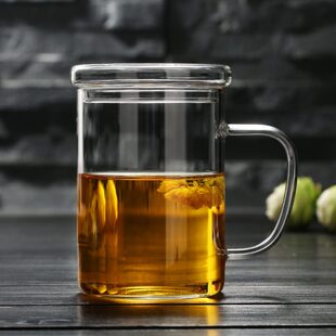 家用加厚耐热透明玻璃水杯茶杯有盖带把办公咖啡杯带盖简约泡茶杯