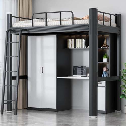 大学生铁艺上床下桌员工宿舍铁架床落地爬梯组合公寓床上下两层床