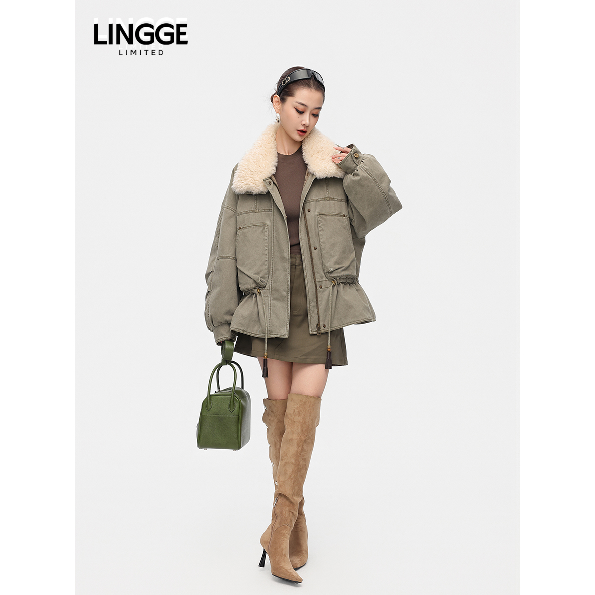 LINGGE ATELIER • 启幕 品牌新款毛绒拼接宽松廓形短款女士羽绒服