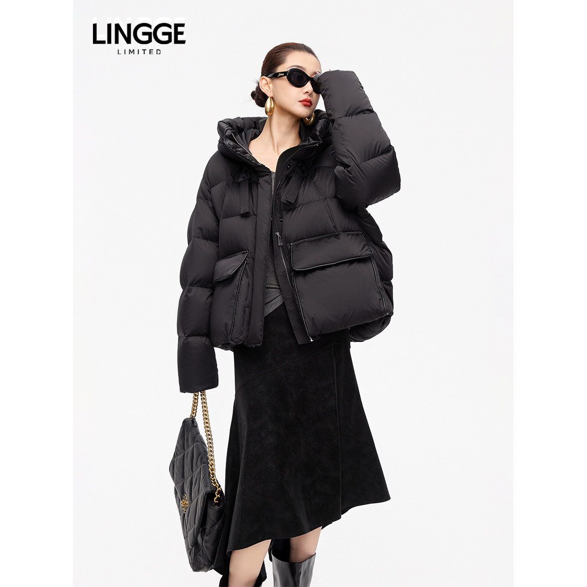 LINGGE ATELIER • 简叙 25冬季新款缎面短款白鸭绒羽绒服女