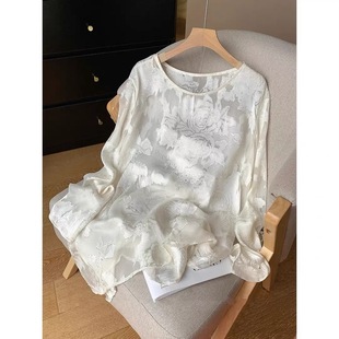 潮 气质防晒衫 高级感国风剪花轻薄宽松罩衫 真丝乔其纱套头T恤法式