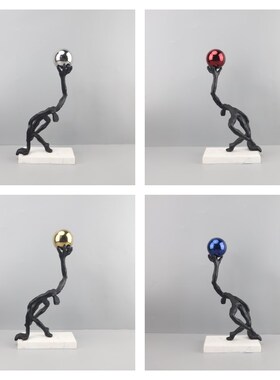 现代简约抽象铸铁托球人物雕塑摆件客厅玄关书房电视柜Y家居装饰