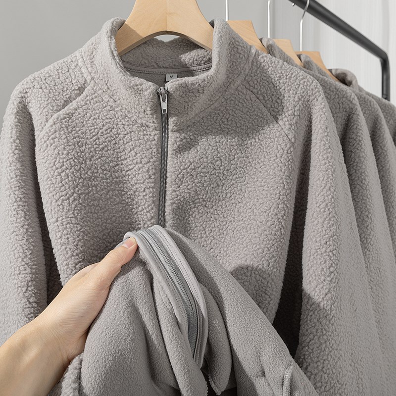 软糯触感!400g重磅摇粒绒立领运动衫冬季宽松P保暖百搭外套男丨袖