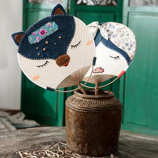 游子吟之绣清风徐来原创定制手工蓝染棉布团扇特